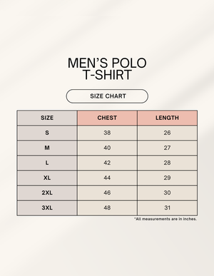 Size Chart for Black Polo T-Shirt