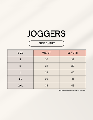 Size Chart for Black Unisex Joggers