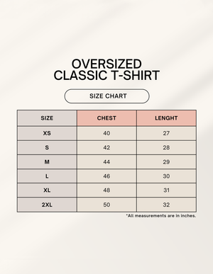 Size Chart for Mint Unisex Oversized T-Shirt