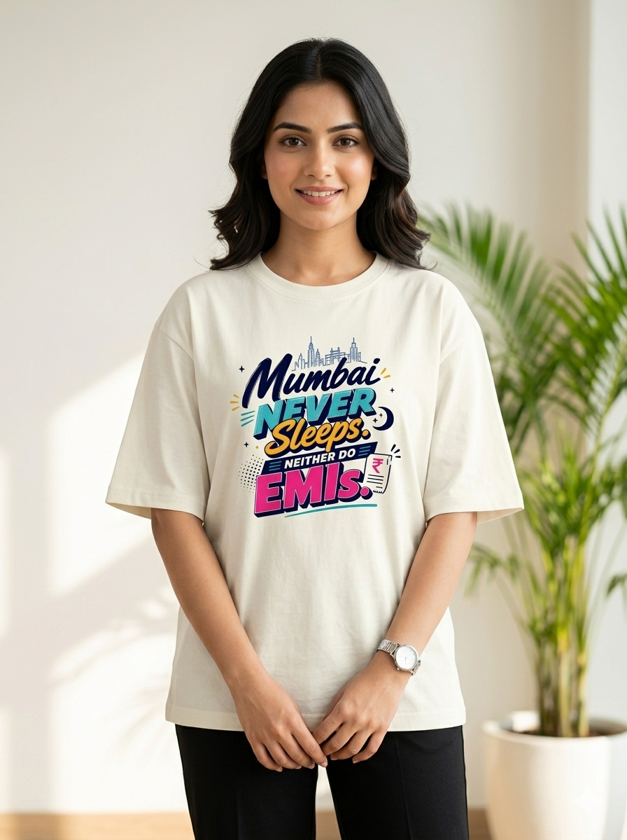 Mumbai never sleeps. Neither do EMIs. | Unisex Oversized T-Shirt