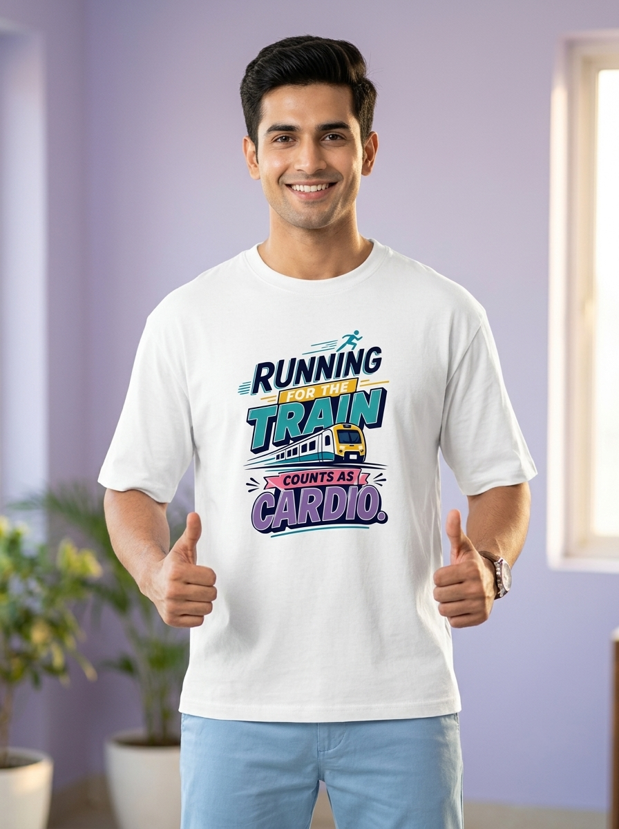 Running for the train counts as cardio. | Unisex Oversized T-Shirt